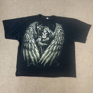VTG Gildan Shirt Cotton Crew Neck Bold Graphic Print Heavyweight  Grim Reaper